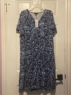 Lane Bryant Navy and Light Blue Floral Midi Dress